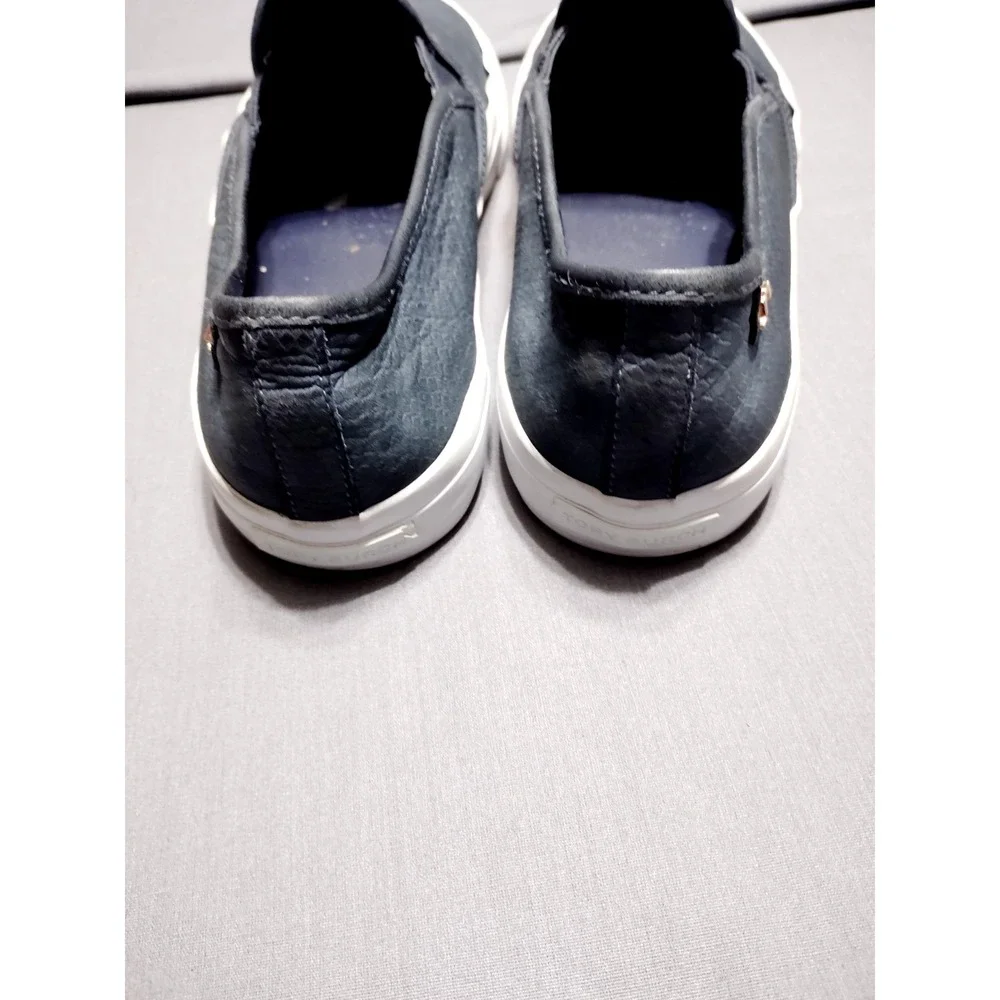 EUC Tory Burch Floyd Snakeskin Embossed Women 8 Blue Slip On Boho Sneakers Shoes